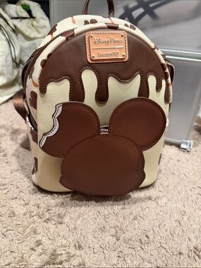 Loungefly Cream and Brown Mickey Chocolate Drip Mini Backpack